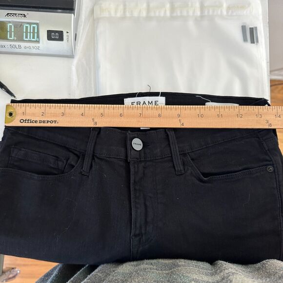 Frame Jet Black Denim Le Skinny de Jeanne Distressed Jean Mid-Rise Raw Hem 27 - Picture 12 of 15